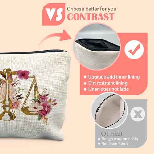 Lawyers Gift Makeup Bag for Women, Attorney Gifts for Women, Judge Gifts Cosmetic Bag for Purse, Pink Floral Balance Makeup Zipper Pouch