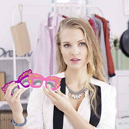 20 Pcs Eyelash Paper Holder Cute Glasses False Eyelashes Packaging Case Empty Eyelashes Storage Box with Plastic Trays 25mm Mink Lashes Box Cosmetic Container for Beauty Salon, Pink+Purple