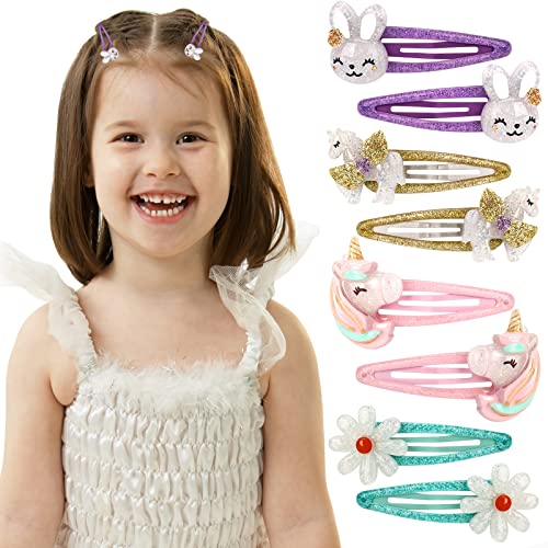 Girls Unicorn Hair Clips Toddler Girls Snap Clips with Cute Flower Pattern,Lovely Rabbit Metal Snap Hair Pins,Cute Flower Hair Clip for Toddlers Kids(B)