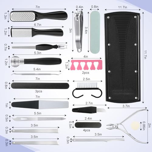 Gisafai 27 Pcs Pedicure Kit Professional Pedicure Tools Pedicure Foot Rest Foot Scrubber Dead Skin Remover Non Slip Pedicure Stand Foot Care Kit for Home Salon Care Men Women Foot Callus Remover