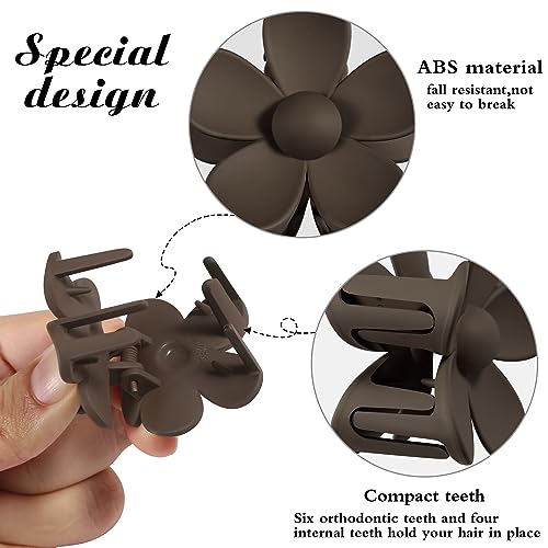 8PCS Hair Clips for Thin Hair, Matte 1.6'' Double Row Teeth Jaw Hair Claw Clips and 1.5'' Flower Hair Clips for Women with Neutral Color