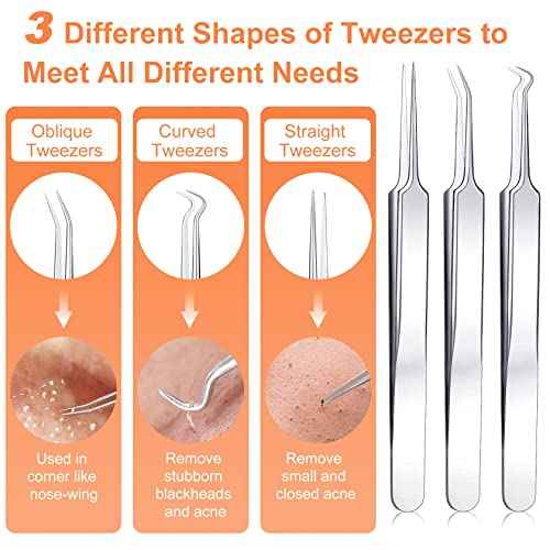 Pimple Popper Tool Kit, IUMAKEVP 15 PCS Professional Stainless Steel Blackhead Remover Comedone Extractor Tools for Removing Zit on Face - Acne Removal Kit with Metal Case (Silver)