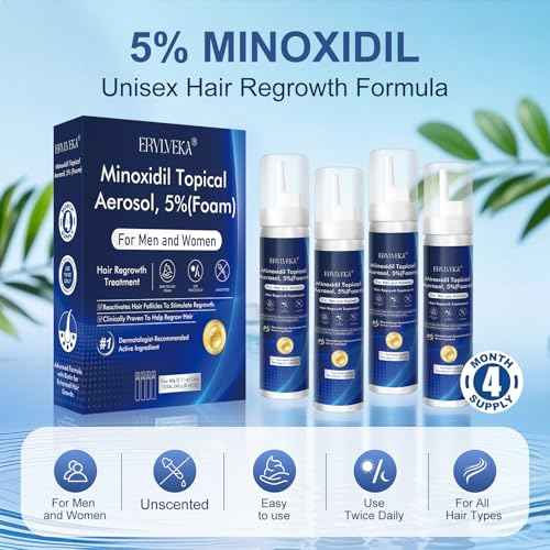 5% Minoxidil Foam with Biotin ? Hair & Beard Growth Treatment for Men & Women, Fragrance-Free, Non-Greasy, 4-Month Supply (8.44oz), Clinically Trusted Formula ERYLVEKA