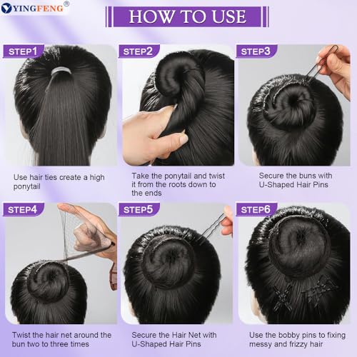 510PCS Black Bobby Pins Hair Pins Kit with Hair Net, YINGFENG Includes 100 Bobby Pins for Women, 100 U-Shaped Buns Hair Clips, 300 Hair Bands and 10 Black Hair Nets, Dance competition must haves