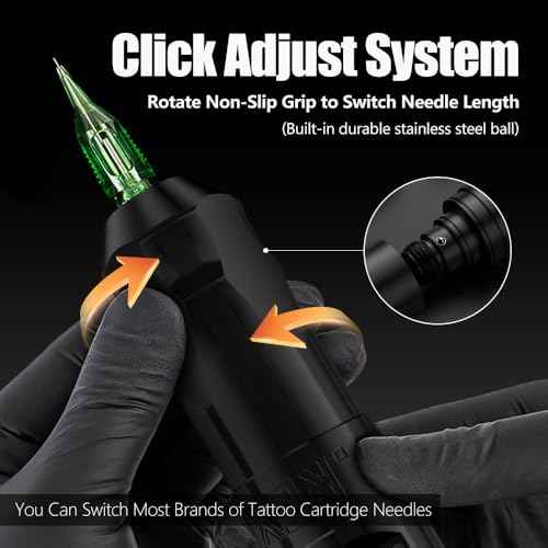 Tattoo Gun Kit Wireless Tattoo Machine Kit, Complete Tattoo Kit with Tattoo Pen Mixed Tattoo Cartridge Needles Tattoo Ink, 1800mAh Battery Power Supply and Customized High-Performance Motor(3.5mm Cam)