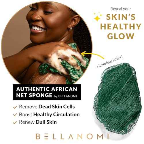 Bellanomi African Exfoliating Net Sponge, Authentic, Ethically sourced from Nigeria, 45 inches Long, Back Scrubber for Daily use (Emerald Green)