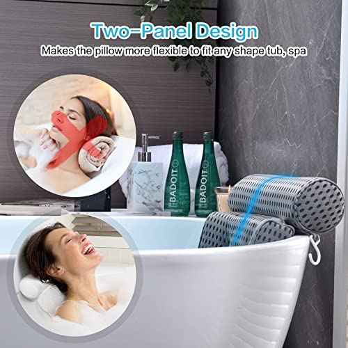 OMYSTYLE Bath Pillow for Tub, Quick Dry & Extra Thick Bathtub Pillow for Head Neck and Back Support, 4D Air Mesh with Powerful Suction Cups, Dark Grey