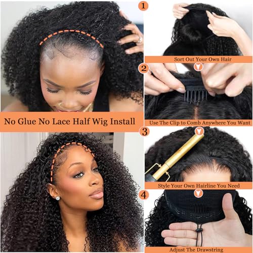 MISSJAY Kinky Curly Half Wig Human Hair 18 Inch 3 In 1 Seamless Flip Over Half Wigs 200% Density Beginner Friendly Drawstring Headband Wig Wear And Go Glueless Wigs for Women