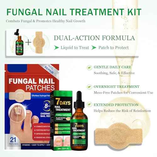 Fungal Nail Patches & Ginger 7 Days Nail Treatment, 21pcs Toenail Treatment Patches Extra Strength - Overnight Nails Repair Care for Damaged, Discolored Nails