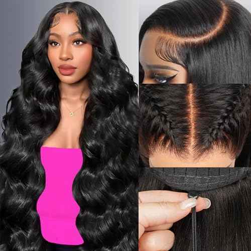 28 inch Body Wave Lace Front Wigs Human Hair 200% Density Pull Go 13x6 HD Transparent Glueless Human Hair Wig for Women Pre Plucked Pre Cut Bleached Knots with Baby Hair