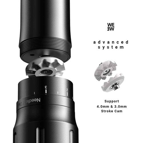 HAWINK Rotary Wireless Tattoo Machine Pen Kit Coreless Motor with 900mAh Two Battery 3 Boxes Cartridges 2 Stroke Cam CNC-M-WE-EN05CKIT