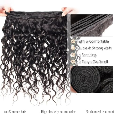 Water Wave Human Hair Bundles Brazilian Remy Water Wave 10A Curly Human Hair 3 Bundles Unprocessed Human Hair Extension Double Weft Natural Color for Black Women 18 20 22inch