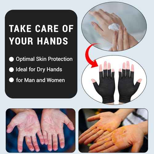 12 Pairs Black Cotton Fingerless Gloves Moisturizing Night, Uv Sun Protection Gloves for Driving