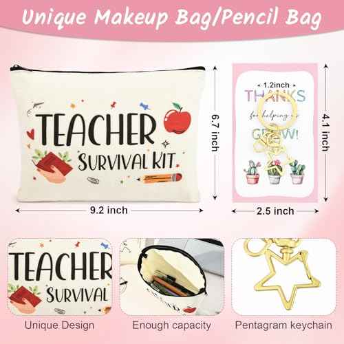 8PCS Teacher Appreciation Gifts Bulk Teacher Gifts Makeup Bags Survival Kit Appreciation Week Keychain for women