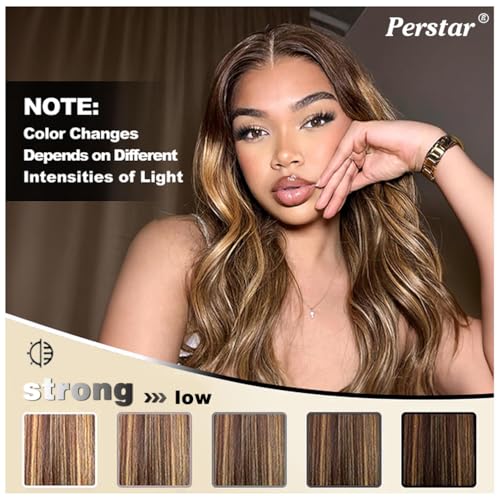 Perstar Highlight Human Hair Bundles Honey Blonde Body Wave 3 Bundles 16 18 20 Inches 100% Brazilian Virgin Hair Ombre 4/27 for Women Colored Human Hair Sew In Weave
