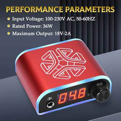 ATOMUS Tattoo Power Supply with Tattoo Pedal Colorful Light Power Cable for Tattoo Machine Pen Liner and Shader (Red)