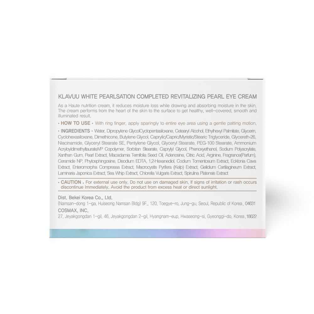 KLAVUU PEARLSATION Enriched Pearl Eye Cream – Face Moisturizer, Niacinamide, Enhances Skin Elasticity, Dark Circles Under Eye Treatment with Anti-Aging Hydration, Korean Skin Care (0.68oz/20ml)