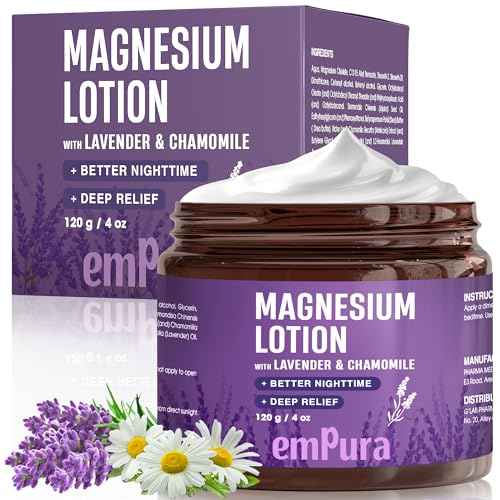 Lavender Magnesium Body Lotion, Better Nighttime Magnesium Cream - For Arms, Feet & Muscle Discomfort - Relaxing, Soothing & Moisturizing with Chamomile Extract, Shea Butter & Jojoba Oil (4oz)