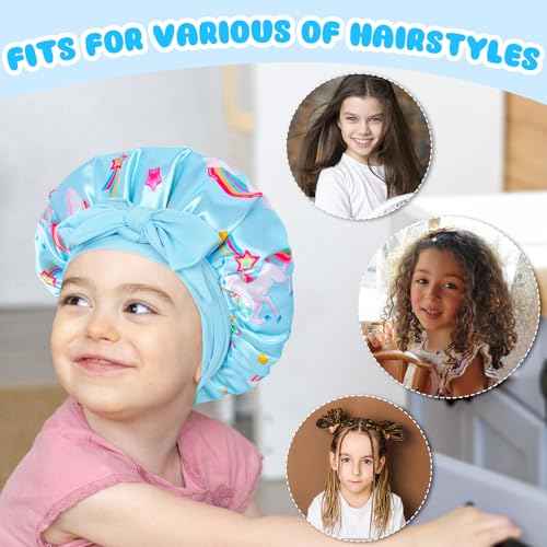 2 PCS Kids Bonnets for Girls, Satin Silk Bonnet for Kids Toddler Bonnet for Sleeping Cap with Elastic Tie Band Hair Bonnet