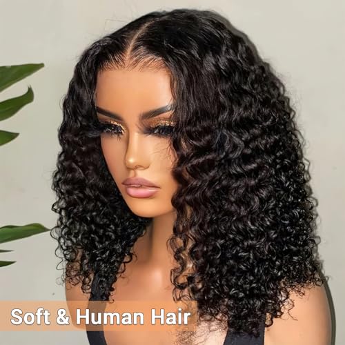 Bob Wig Human Hair 13x4 Water Wave Lace Front Wig Human Hair Pre Plucked 14 Inch 200% Density Short Bob Wet and Wavy Lace Front Wigs human hair for Black Women