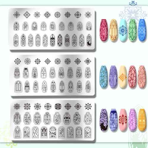 PH PandaHall 3pcs Glass Window Nail Art Templates, 79 Patterns Flower Window Mini Flower Nail Stamping Plate Nail Art Stencils Stainless Steel Plates for Nail Design Print Manicure Salon