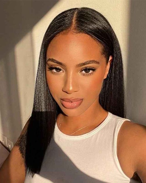 CHUDI 4x4 Bob Closure Wigs Human Hair 180% Density Glueless HD Lace Straight Bob Wigs Pre Plucked Natural Hairline Unprocessed Brazilian Human Hair for Women 14 inch