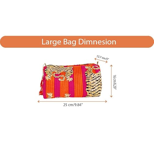 Rastogi Handicrafts Cosmetic Bags Set, 3 Piece Make Up Organizer Bag Storage Bags with Zipper Closure (3, Dark Pink, Design-7)