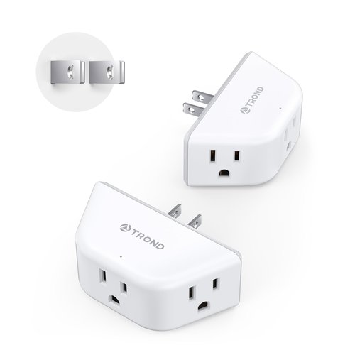 TROND 2 Prong to 3 Prong Outlet Adapter 2 Pack, 3-Way Angled Wall Extender with 3 AC Sockets, Plug Expander for Non-Grounded Outlets in Old House, Cruise Ship Essentials, White