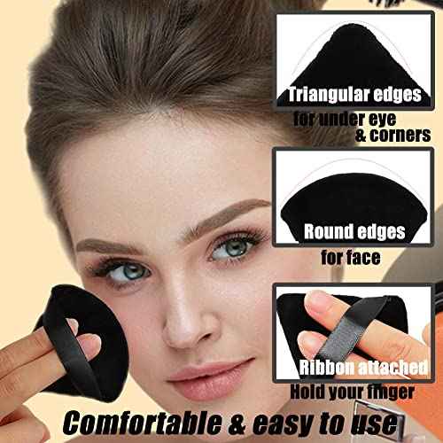 Ocim 10Pcs Triangle Powder Puffs for Face Powder,Soft Velour Triangular Beauty Puff,Makeup Pressed,Baking & Setting Powder Sponge Applicator Pads with Case,Black