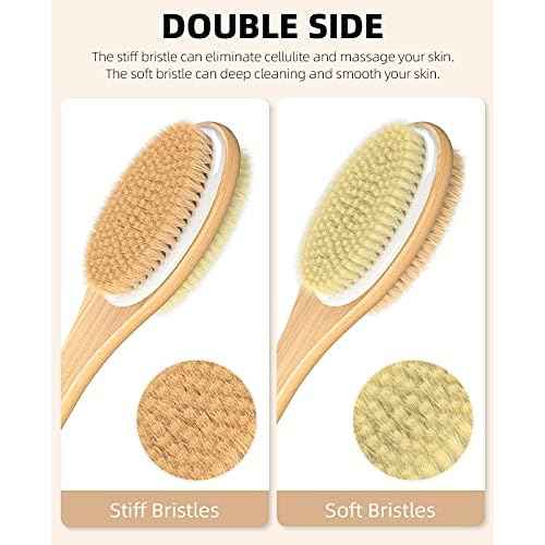 Metene Shower Brush with Soft and Stiff Bristles, Bath Dual-Sided Long Handle Back Scrubber Body Exfoliator for Wet or Dry Brushing
