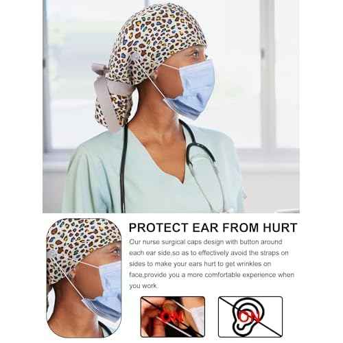 6 Pcs Satin Lined Scrub Caps Women Nurse Surgical Hat with Buttons Ponytail Working Adjustable Pouch Tie Back