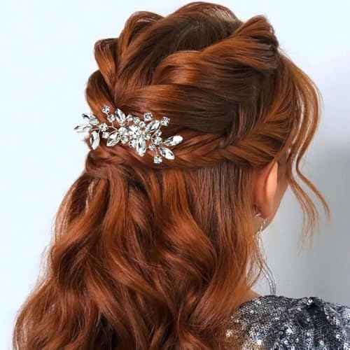 2PCS Silver Rhinestone Hair Combs, Clear Crystals Wedding Metal Hair Combs, Sparkly Crystal Bridal Hair Accessories for Bridesmaids Women Girls (3.31x1.97inch)