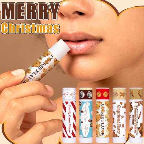 75 Pcs Christmas Peppermint Candy Flavor Lip Balms Bulk Peppermint Candy Gingerbread Hot Cocoa Cookie Cinnamon Flavor Lip Balms Christmas Party Gifts Stocking Stuffers for Employee Staff