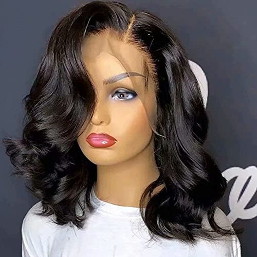Body Wave Short Bob Human Hair Wig 13x6 HD Transparent Lace Front Human Hair Wig Brazilian Hair Natural Color 150% Density Short Wigs Ocean Wave Pre Plucked With Baby Hair For Women 8Inch