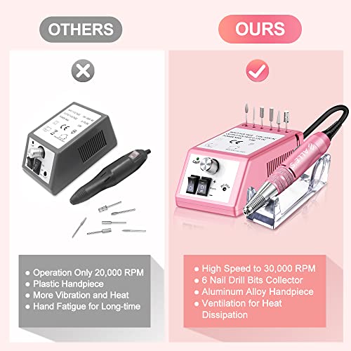 Professional Nail Drill Machine 30000 RPM Efile Electric Nail Filer Kit for Finger Toe Nails, Acrylic Gel Nails, Manicure Pedicure Drill with 6Pcs Nail Bits, 106Pcs Sanding Bands - Pink