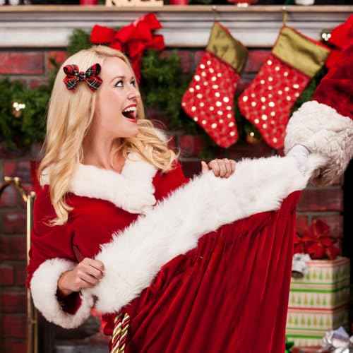 4PC Christmas Hair Bow Clips for Women Girls 4 Inch Party Hair Accessories Red with Green Plaid