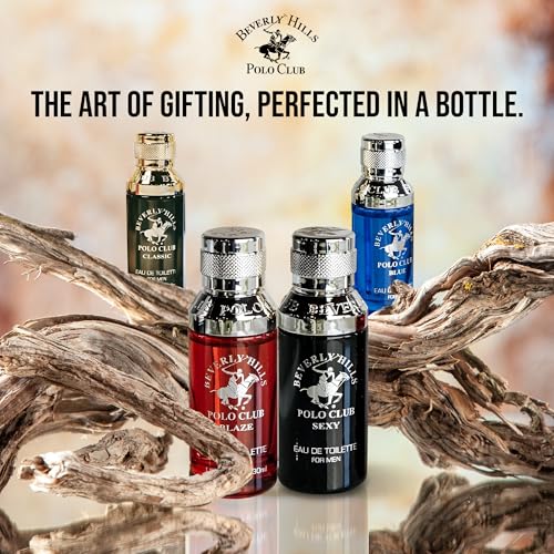 Beverly Hills Polo Club Exclusive Fragrance Collection For Men With 4 Different Fragrances, Blaze, Blue, Classic, and Sexy, 1fl oz Each (Pakaging May Vary)