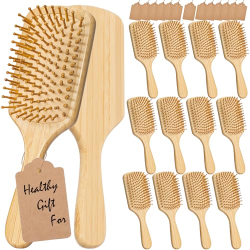 12 Pcs Bamboo Hair Brushes for Women, Bulk Natural Bamboo Bristles Paddle Brush for Scalp Massage, Engraving, Painting, DIY Custom Gifts for Wedding