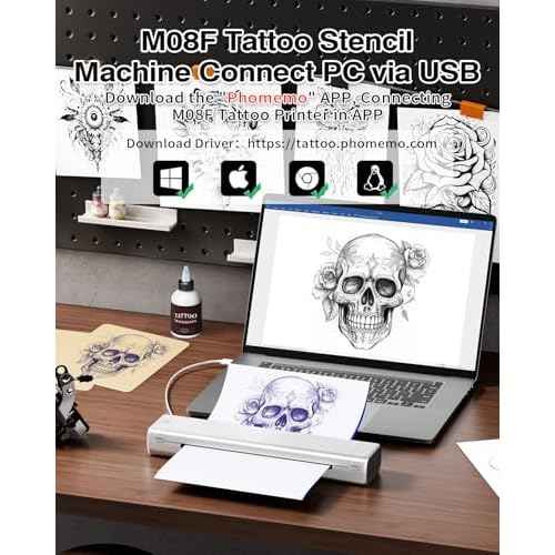 Phomemo Tattoo Stencil Printer with Case, Bluetooth Tattoo Machine with 10pcs Transfer Paper, Thermal Portable Printer for Artists & Beginners, Compatible with Phone & PC, Silver