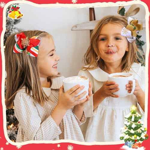 4 Pcs Christmas Hair Bows for Girls, CN 4.5 Inch Girls Bows with Christmas Tree Snowflake Santa Claus Socks Hair Accessories, Toddler Bows Alligator Clips Gift Decorations for Party (4.5inch)
