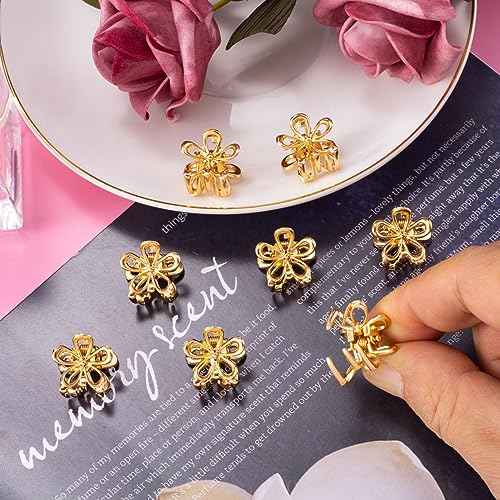 20 Pcs Mini Flower Claw Clips 0.69inch Small Gold Hair Clips Cute Metal Hair Barrettes Accessories for Women Girls Teens Thin Thick Long Short Hair