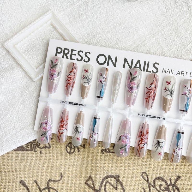 Fake Nail Tips - 40-Piece Set, Retro Chinese Style