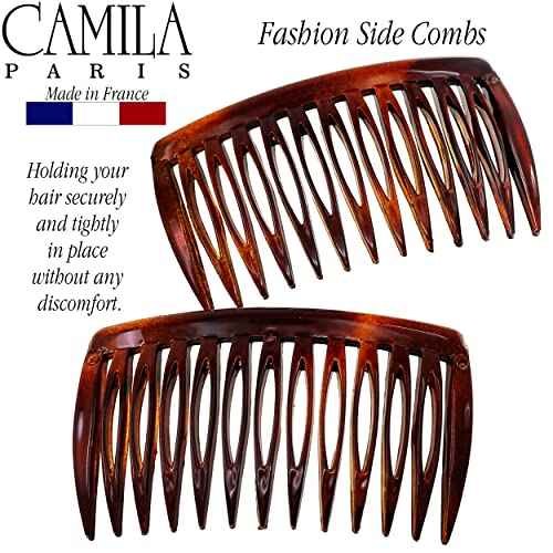 Camila Paris AD825/2 French Hair Side Comb, Small, Curved Tortoise Shell French Twist Hair Combs Decorative, Strong Hold Hair Clips for Women Bun Chignon Up-Do Girls Hair Accessories, Made in France