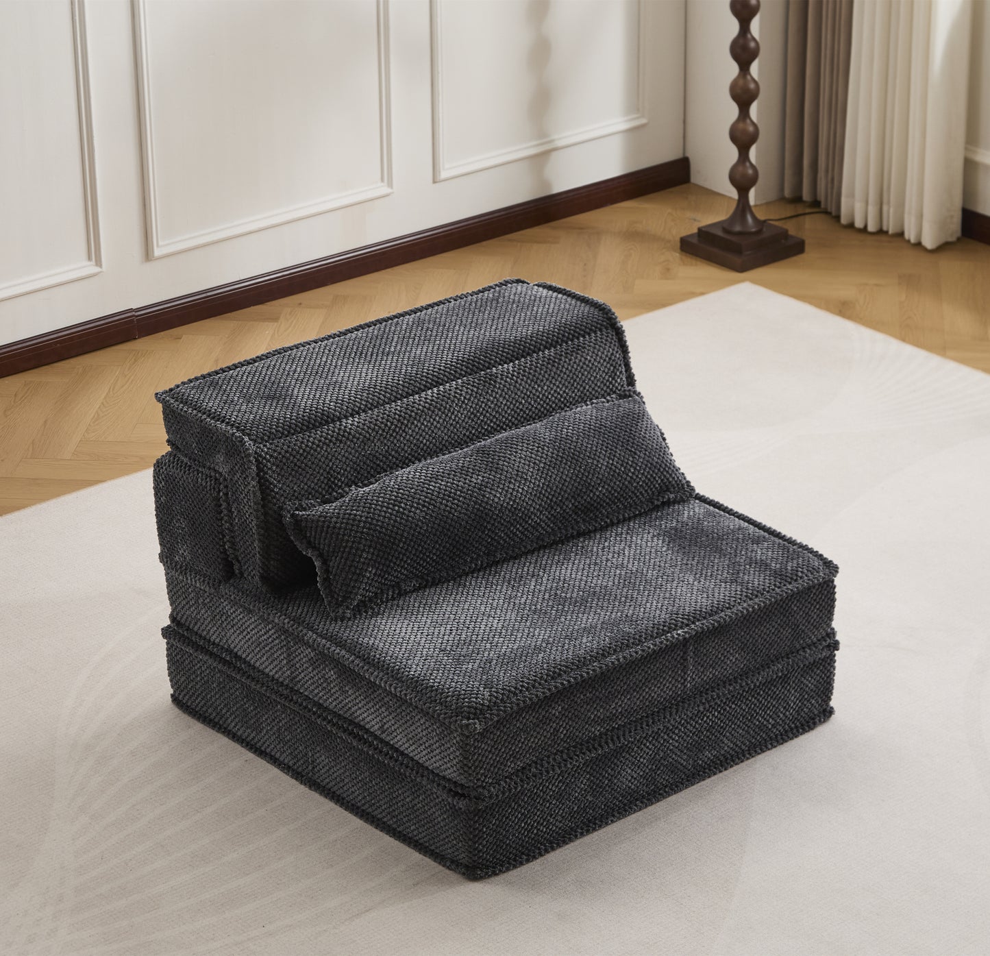 Convertible Floor Sofa Bed - Oversized Single Sofa in Dark Grey