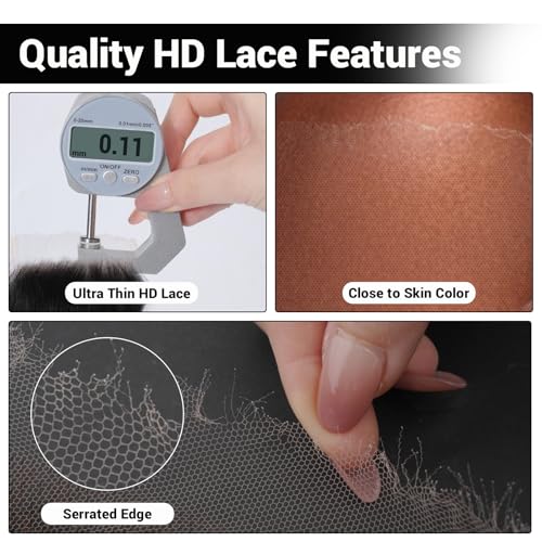 5x5 Closure Hd Lace Frontal,Invisible Natural Hairline Single Knot Free Part Silky Glueless Design Clean Lace Closure Deep Wave Natural Black 16 Inch