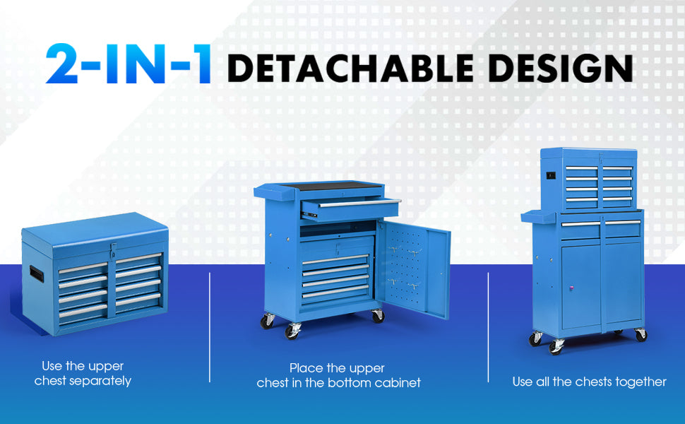 5-Drawer Rolling Tool Chest with Lockable Storage and Wheels, Garage Organizer - Blue