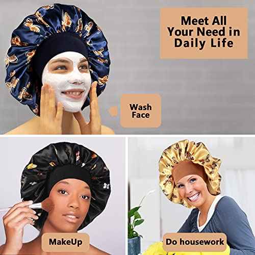 3pcs Large Silky Bonnets for Sleeping, Cute Butterfly Bonnet for Women Braids Curly Hair, D