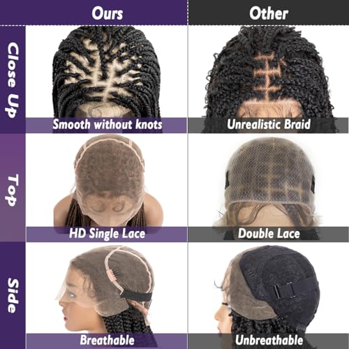originea DAIXI 26'' Single Full Lace Box Braided Wigs for Black Women, Full Hand-Knitted Square Parted Synthetic Braided Lace Wigs with Baby Hair (Square Partition, 1B)