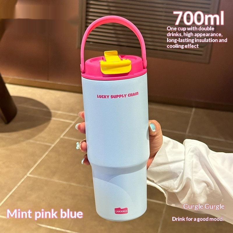 Large Capacity Stainless Steel Water Bottle with Straw - 700ml, Insulated, Durable