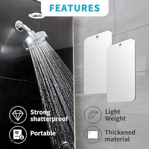 2 Pack Shower Mirror for Shaving, Shower Mirror for Shaving Men(Lager 10 x 7 Inch); Small Wall Mirrors for Showers, Shatterproof Plexiglass Makeup Mirrior, Travel Camping Showers Mirrors